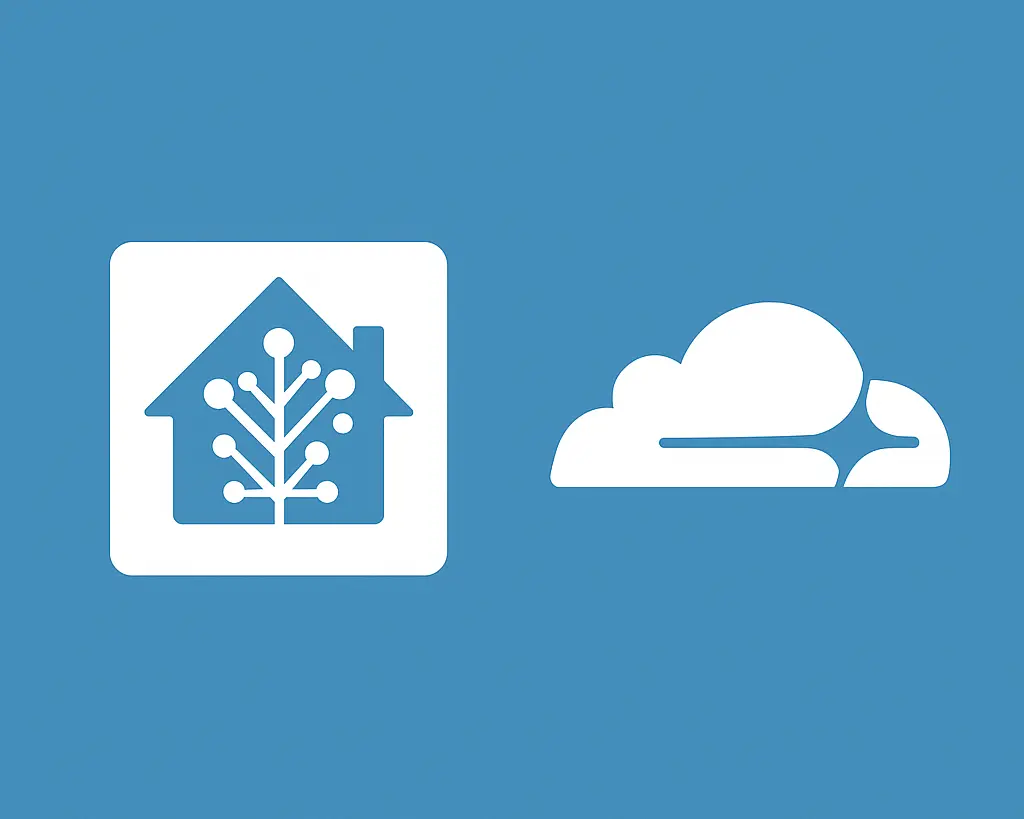 Icone Home Assistant e Cloudflare affiancate su uno sfondo monocolore.