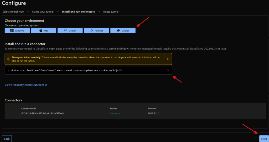 Configurazione tunnel Cloudflare con Docker: installazione del connettore e connessione in sicurezza.