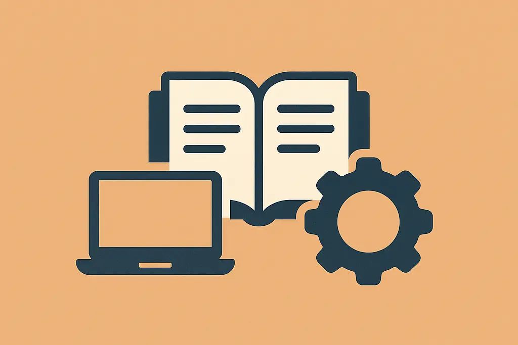 Libro, computer e attrezzatura che simboleggiano una guida tecnica per la rimozione di software su Windows.